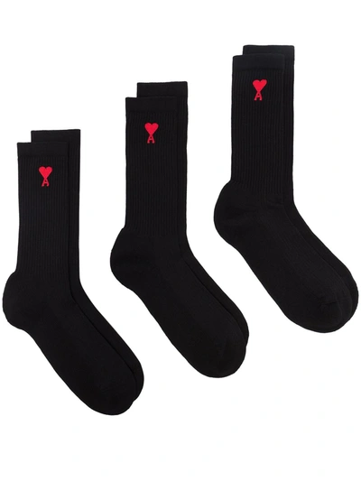 Shop Ami Alexandre Mattiussi Embroidered Logo Socks In Black