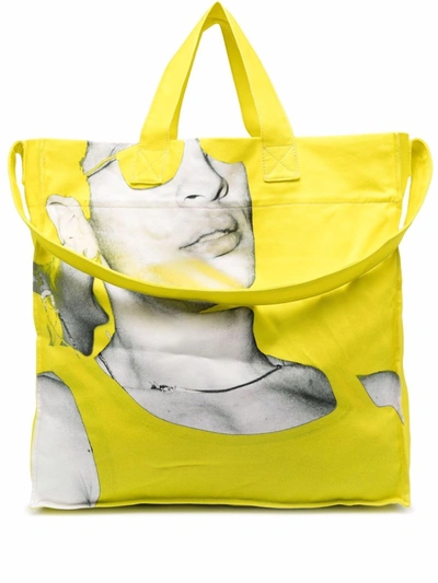 Shop Sunnei Party Print Cotton Tote Bag In Yellow