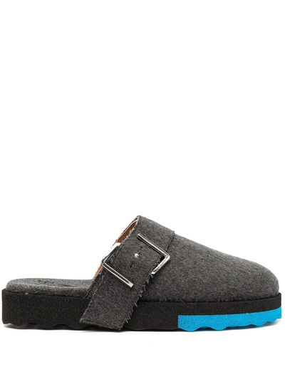Shop Off-white Buckle-detail Felted Slippers In Grey