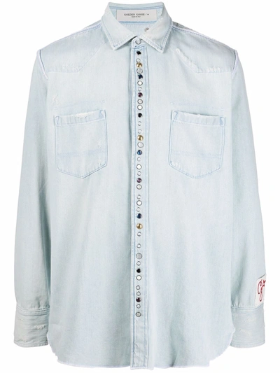 Shop Golden Goose Golden Collection Bleached Denim Shirt In Blue