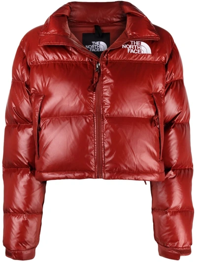 Shop The North Face Nuptse Cropped Puffer Jacket In Red