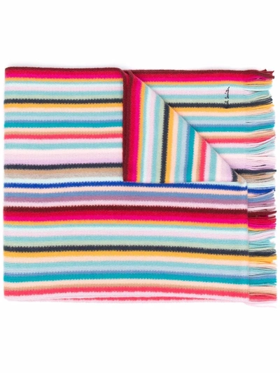 Shop Paul Smith Striped Wool Scarf In Pink