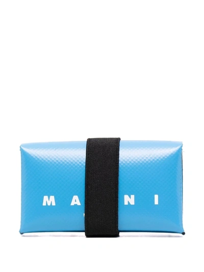 Shop Marni Logo-print Folded Wallet In Blue