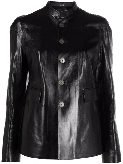 Shop Sapio Single-breasted Leather Jacket In Black