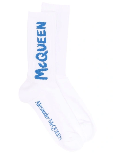 Shop Alexander Mcqueen Logo Embroidered Socks In White