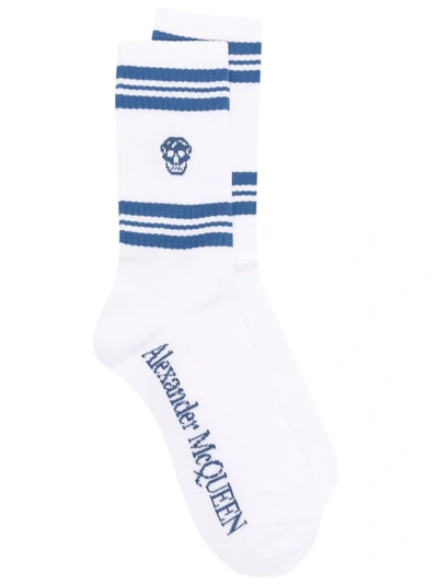 Shop Alexander Mcqueen Logo Skull Embroidered Socks In White