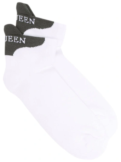Shop Alexander Mcqueen Logo Print Ankle Socks In White