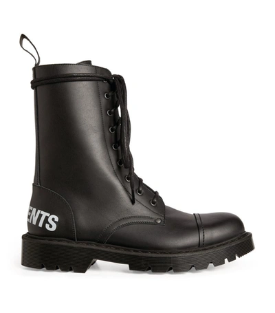 Shop Vetements Leather Logo Military Boots In Black