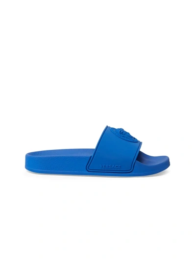 Shop Versace Little Kid's And Kid's Missing English Localizza Embossed Slide Sandals In Lapis