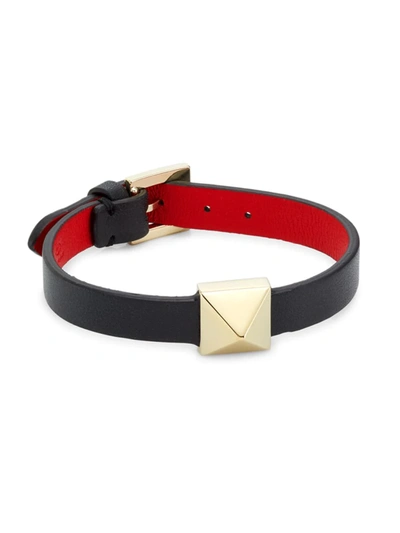Shop Valentino Rockstud Leather Bracelet In Black Red