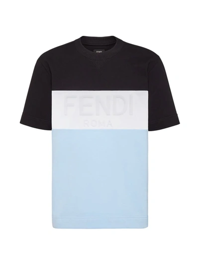 Shop Fendi Roma Color-blocked T-shirt In Nero Bianco Light Blue