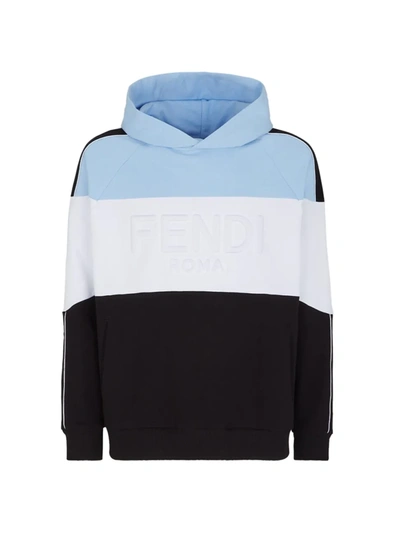 Shop Fendi Roma Color-blocked Hoodie Sweatshirt In Nero Bianco Light Blue