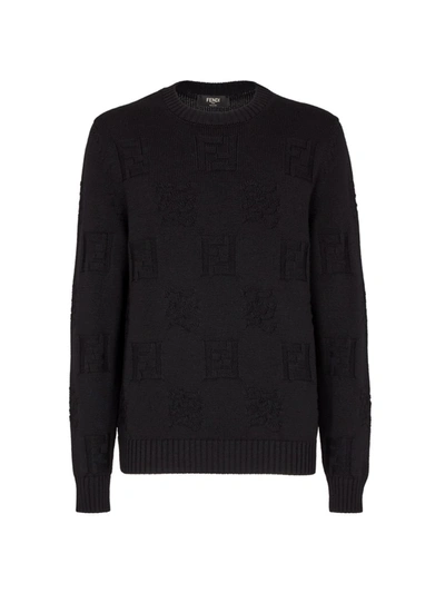 Shop Fendi Girocollo Knit Sweater In Nero