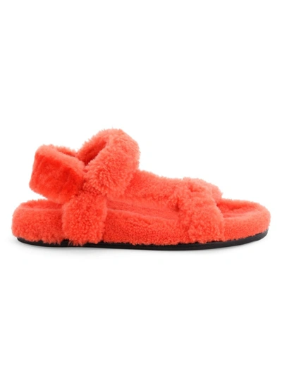 Shop Fendi Women's Fuzzy Shearling Logo Flat Sandals In Georgia