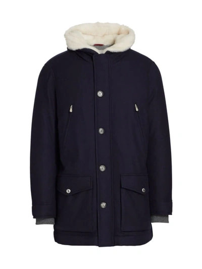 Shop Brunello Cucinelli Wool-blend Padded Jacket In Navy