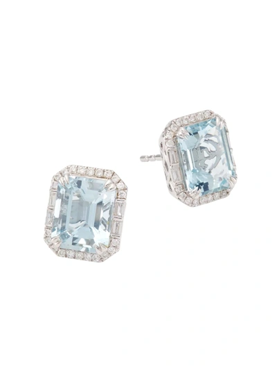 Shop Saks Fifth Avenue Women's 14k White Gold, Diamond & Aquamarine Earrings