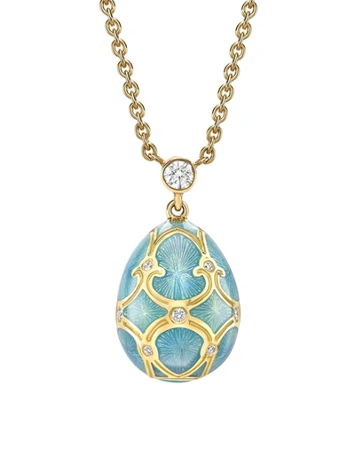 Shop Fabergé Women's Heritage 18k Yellow Gold, Diamond & Turquoise Guilloché Enamel Petite Egg Pendant Necklace