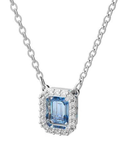 Shop Swarovski Women's Millenia  Crystal Blue Octagon-cut Rhodium-plated Pendant Necklace In Silver