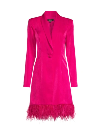 Shop Aidan Mattox Women's Feather-trim Tuxedo Dress In Bright Rose