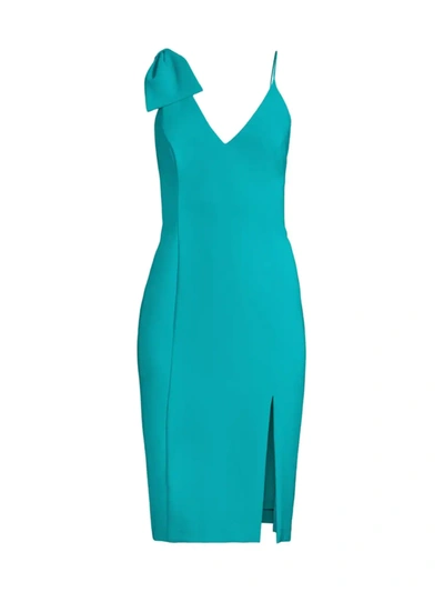 Shop Aidan Mattox V-neck Midi Sheath Dress In Turquoise