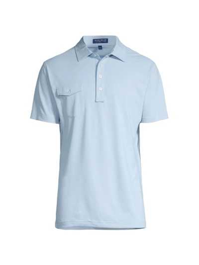Shop Peter Millar Men's Soul Performance Mesh Polo Shirt With Kelly Hard Collar In Blue Frost