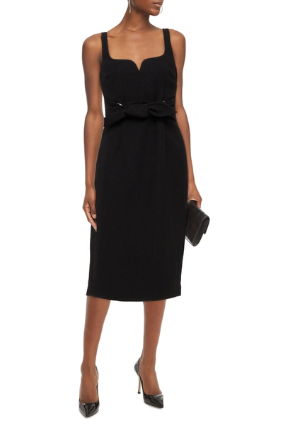 Shop Rebecca Vallance Francesca Bow-embellished Textured-crepe Midi Dress In Black