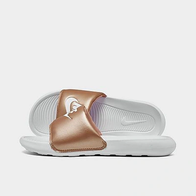 Shop Nike Women's Victori One Slide Sandals In Metallic Red Bronze/white/white