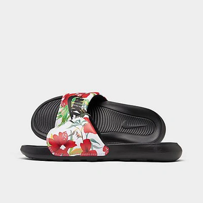 Shop Nike Women's Victori One Print Slide Sandals In White/siren Red/atomic Green/black