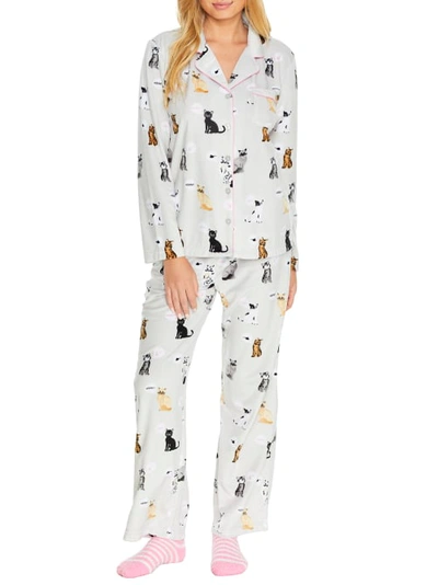 Shop Karen Neuburger Girlfriend Fleece Pajama Set In Grey Cats