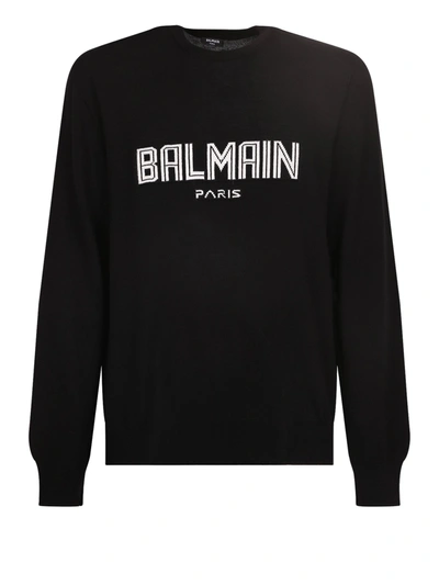 Shop Balmain Logo-print Knitted Jumper In Black