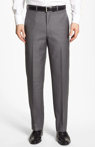 Shop Santorelli Luxury Flat Front Wool Dress Pants In Medium Grey