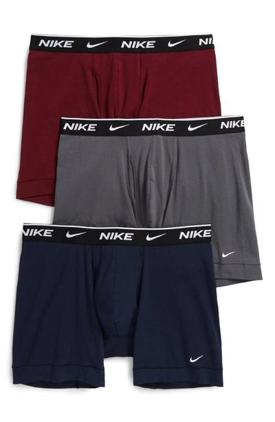 Shop Nike Dri-fit Everyday Assorted 3-pack Performance Boxer Briefs In Grey/ Beetroot/ Navy