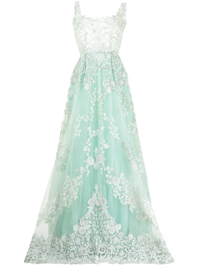 Shop Saiid Kobeisy Floral-embroidered Maxi Dress In Green