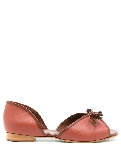 Shop Sarah Chofakian Leather Norway Ballerina Shoes In Brown