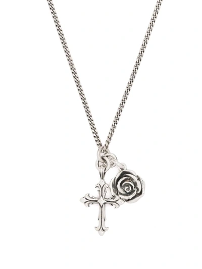 Shop Emanuele Bicocchi Rose And Cross Pendant Necklace In Silver