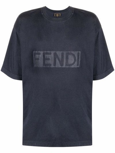 Pre-owned Fendi 1990s Logo Print T-shirt In Blue