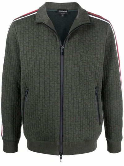 Shop Giorgio Armani Logo-embroidered Zip-up Knitted Jumper In Green