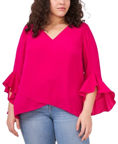Shop Vince Camuto Plus Size Flutter-sleeve Top In Fuchsia Rose