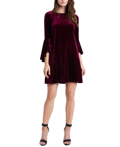 Shop Msk Velvet Bell-sleeve Shift Dress In Wine