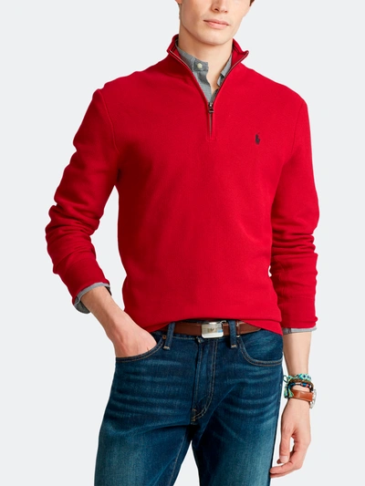 Shop Polo Ralph Lauren Pima Cotton Long-sleeve Half Zip Sweater In Park Avenue Red