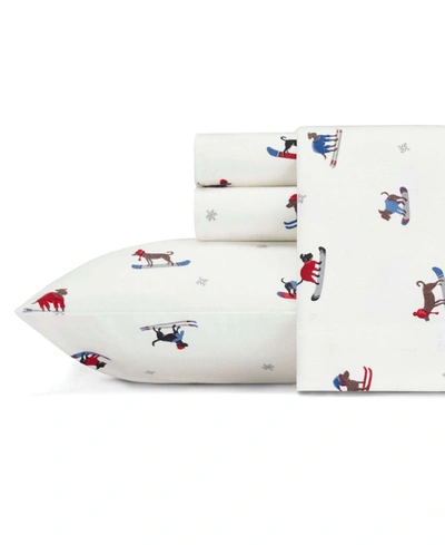Eddie Bauer Ski Patrol Cotton Flannel 4-piece King Sheet Set Bedding In Dog Ski Patrol