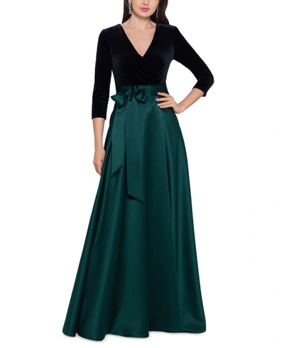 Shop Xscape Petite Velvet-top Ball Gown In Black/emerald