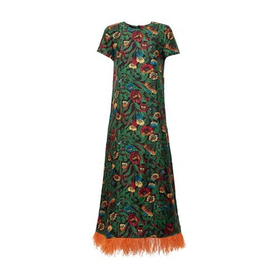 Shop La Doublej Swing Dress (with Feathers) In Night Garden