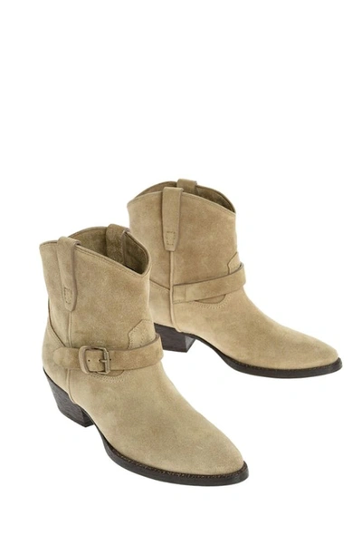 Shop Saint Laurent Women's Beige Leather Ankle Boots
