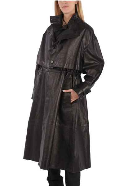 Shop Bottega Veneta Women's Black Leather Trench Coat