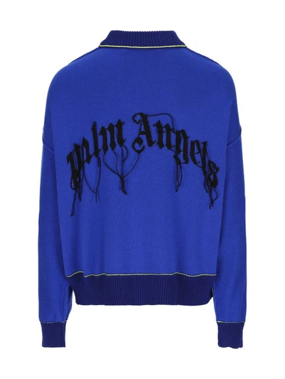 Shop Palm Angels Men's Blue Wool Sweatshirt