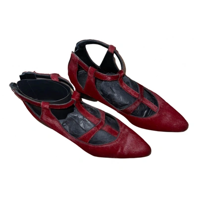 Pre-owned Dondup Pony-style Calfskin Ballet Flats In Burgundy