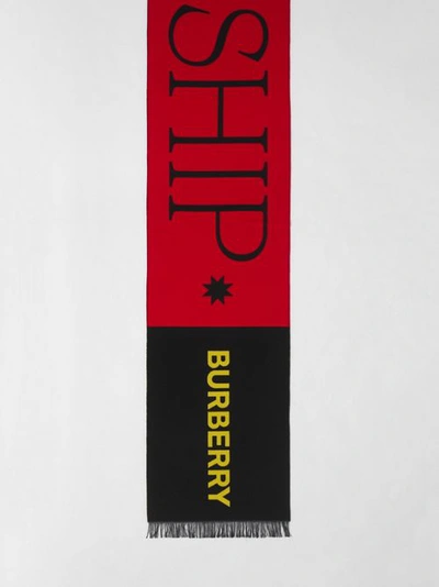 Shop Burberry Kinship Jacquard Wool Silk Scarf In Bright Red