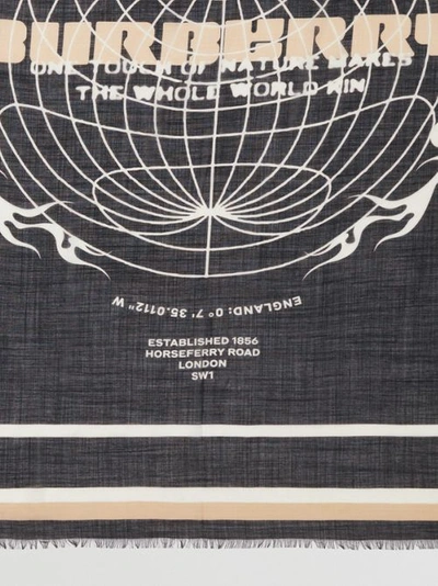 Shop Burberry Globe Graphic Wool Silk Square Scarf In Black