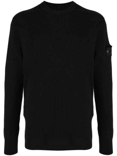 Shop Stone Island Shadow Project Dark Grey Logo-patch Ribbed-knit Sweater